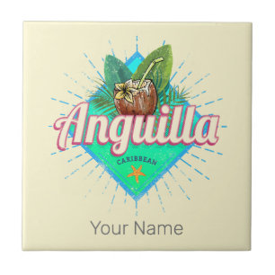 Anguilla Caribbean Retro Vacation Vintage Island Ceramic Tile
