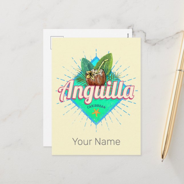 Anguilla Caribbean Retro Vacation Vintage Island Holiday Postcard (Front/Back In Situ)