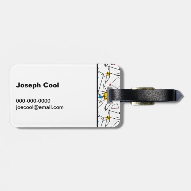 Angular Geometric Retro Pattern Personalised Luggage Tag (Back Horizontal)