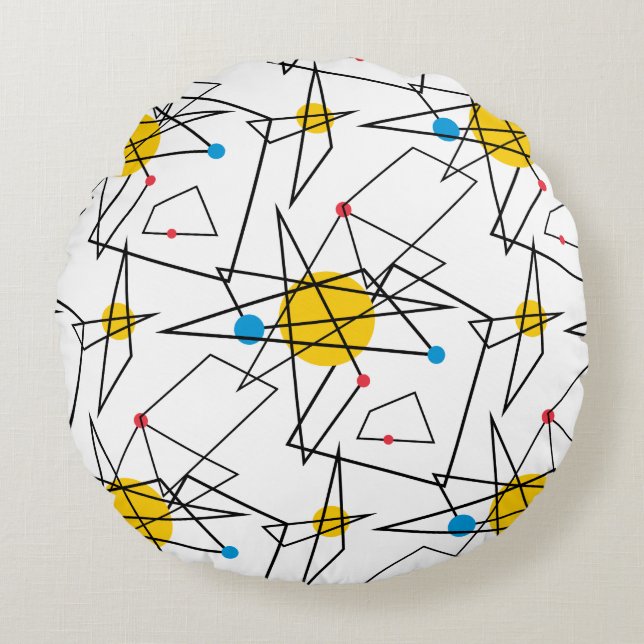 Angular Geometric Retro Pattern Round Cushion (Front)
