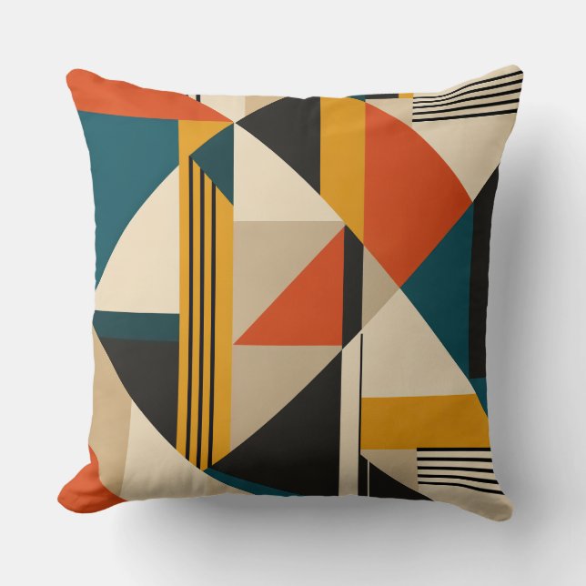Angular Teal Orange Geometric Modernist Abstract Cushion (Front)