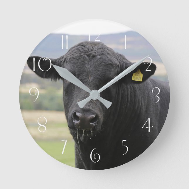Angus black beef bull round clock (Front)