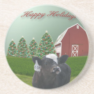 Angus Calf Happy Holidays Coaster