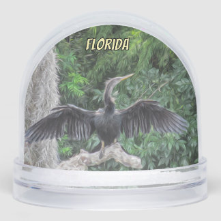 Anhinga in the Sun – Florida Wetlands Oil Painting Snowglobe
