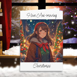 Ani-mazing Christmas | Winter Night Card<br><div class="desc">Pretty Anime girl outside on a winter night Christmas card.</div>