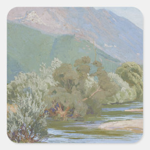Aniene River Breathtaking Art Nouveau Landscape Square Sticker