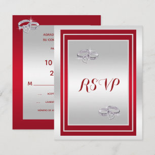 Anillos De Boda Elegantes De Plata Y Rojo RSVP Card