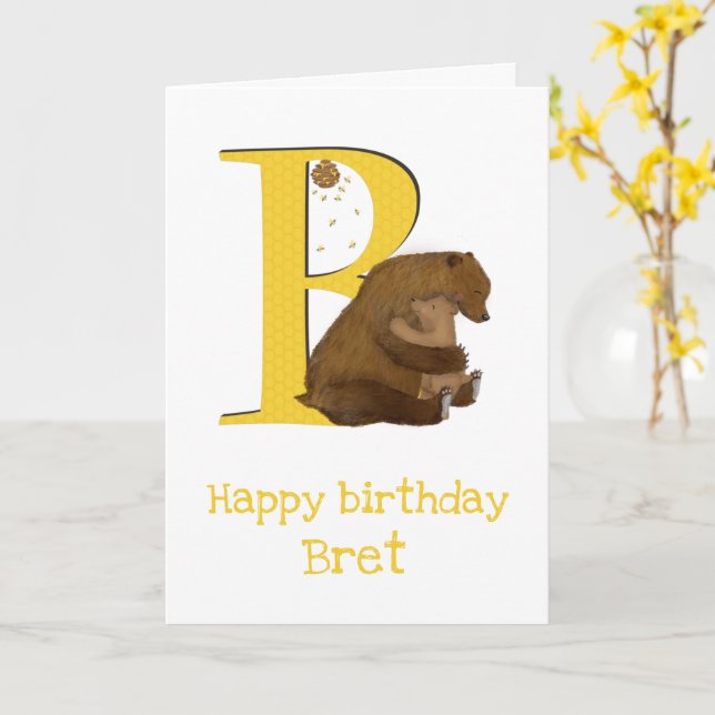 Animal ABC B is for bear birthday card (Yellow Flower)