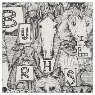 animal ABC black white Fabric