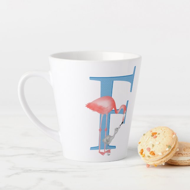 Animal ABC F is for flamingo latte mug (In Situ)