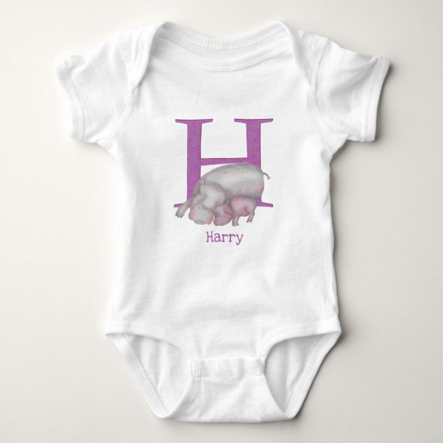 Animal ABC H is for hippo baby bodysuit (Front)