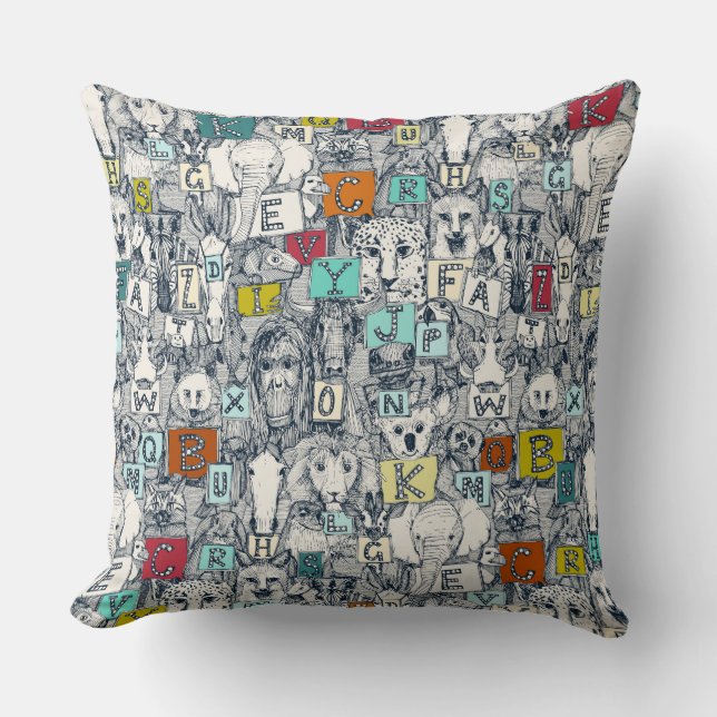 animal ABC indigo multi Cushion (Front)