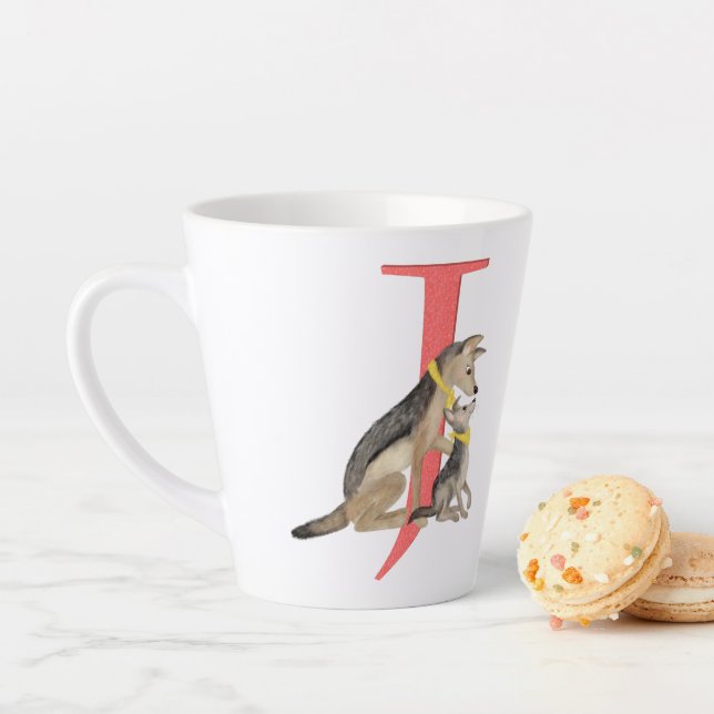 Animal ABC J is for jackal latte mug (In Situ)