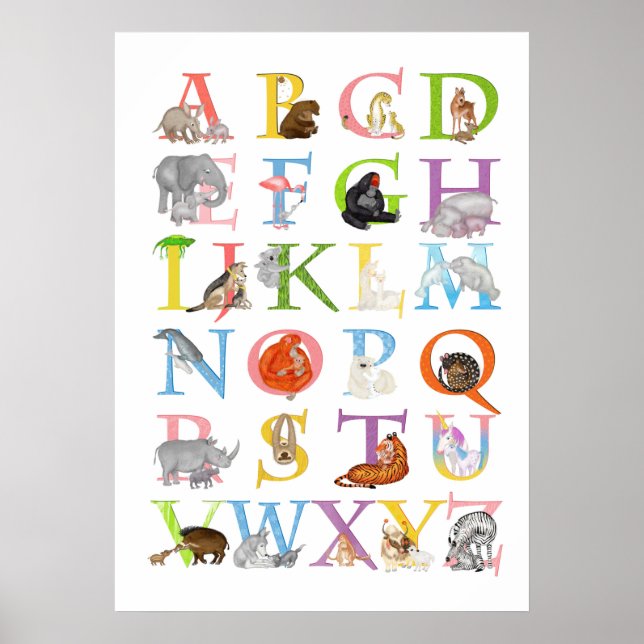 Animal ABC nursery and kids' room poster (Front)