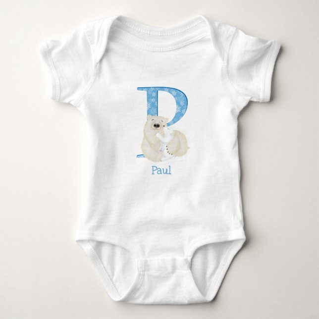 Animal ABC P is for polar bear baby bodysuit (Front)