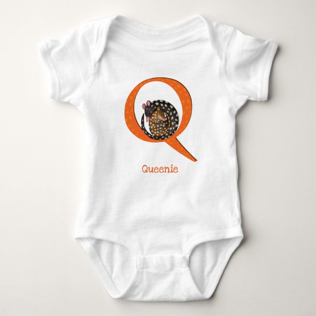 Animal ABC Q is for quoll baby bodysuit (Front)