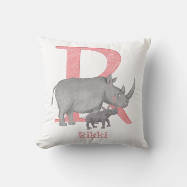 Animal ABC R is for rhino cushion (Front)