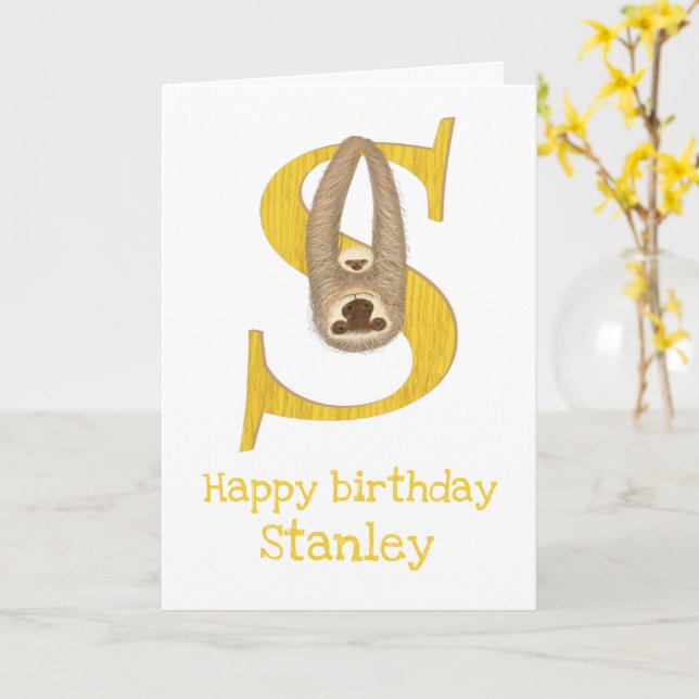 Animal ABC S is for sloth birthday card (Yellow Flower)