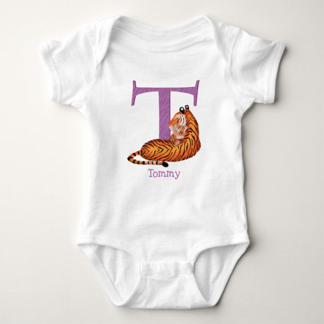 Animal ABC T is for tiger baby bodysuit (Front)