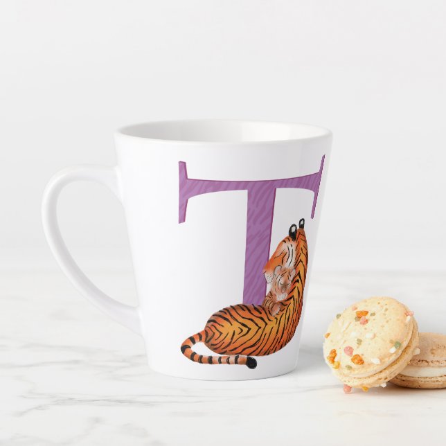 Animal ABC T is for tiger latte mug (In Situ)