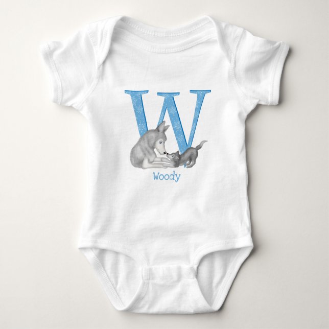 Animal ABC W is for wolf baby bodysuit (Front)