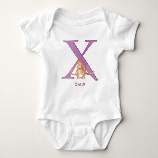 Animal ABC X is for xerus baby bodysuit (Front)