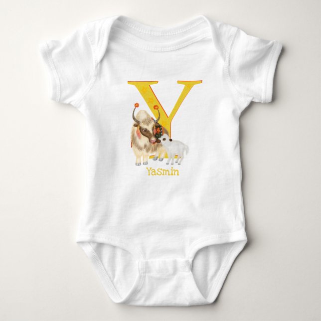 Animal ABC Y is for yak baby bodysuit (Front)