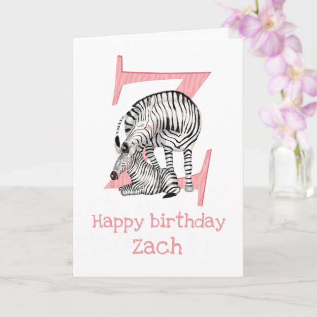 Animal ABC Z is for zebra birthday card (Orchid)