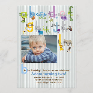 Animal ABC's Photo Birthday Party Invitation
