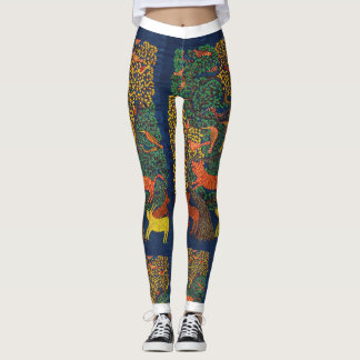 animal abstract botanical illustration leggings
