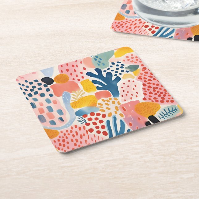 Animal Abstract Modern Retro Coloful Square Paper Coaster (Angled)