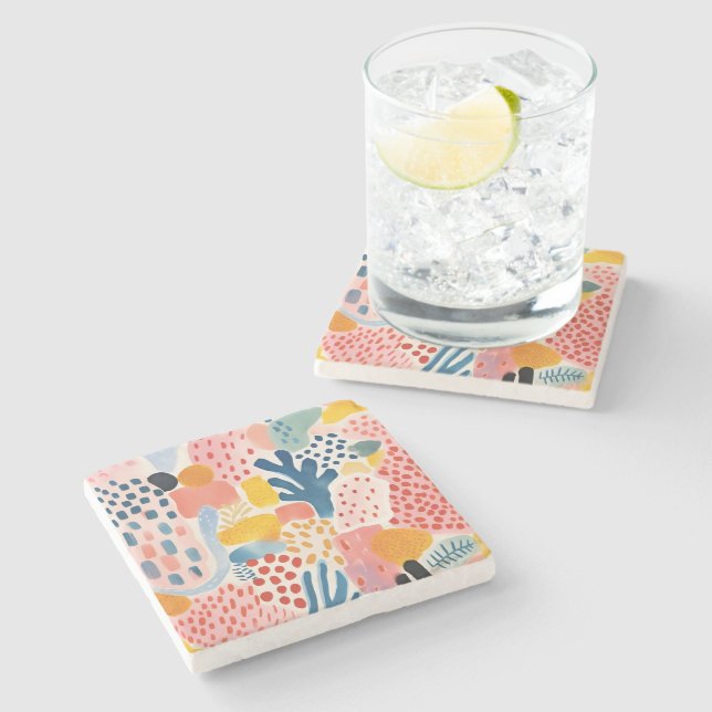 Animal Abstract Modern Retro Coloful Stone Coaster (Side)