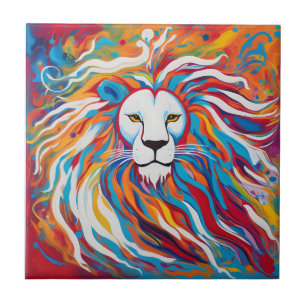 Animal abstract white lion colourful ceramic tile