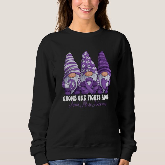 Animal Abuse Awareness Month Purple Ribbon Gnomies Sweatshirt (Front)