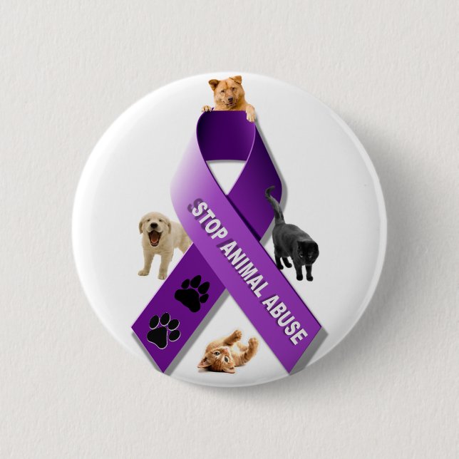 Animal Abuse Awareness Ribbon 6 Cm Round Badge (Front)