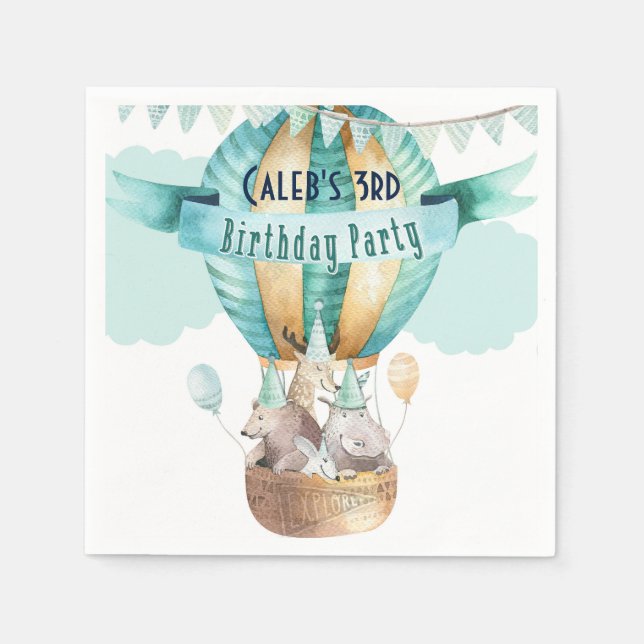 Animal Adventure Watercolor Boho Birthday Party Napkin (Front)