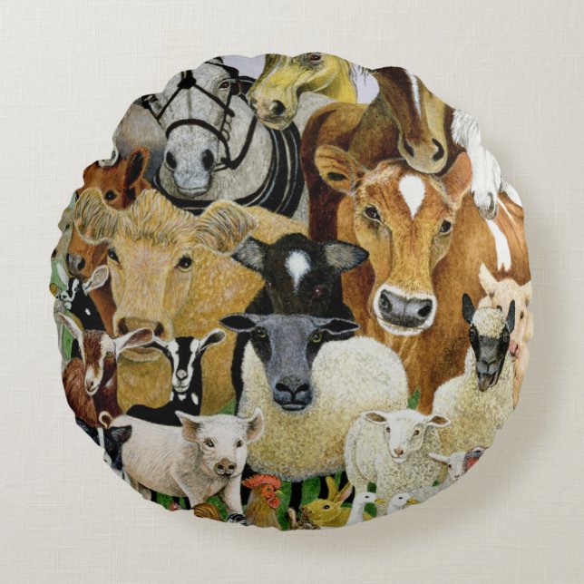 Animal Allsorts Round Cushion (Front)