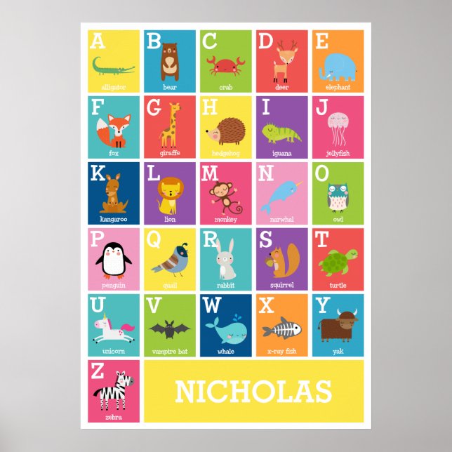 Animal Alphabet | Alphabet Wall Art (Front)