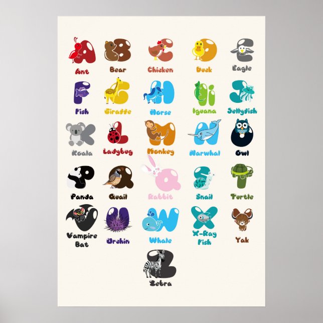 Animal Alphabet for Kids Education Poster (Front)