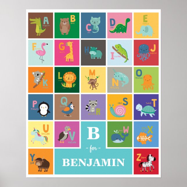 Animal Alphabet Kids Nursery Play Room Homeschool Poster (Front)