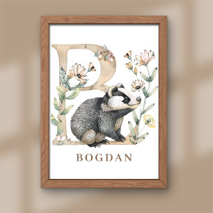 Animal Alphabet Letter B Kids Name Nursery Poster