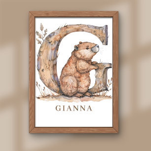 Animal Alphabet Letter G Kids Name Nursery Poster