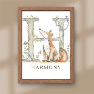 Animal Alphabet Letter H Kids Name Fox Poster