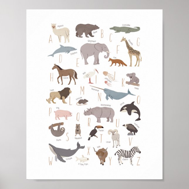 Animal Alphabet Montessori Nursery Poster (Front)