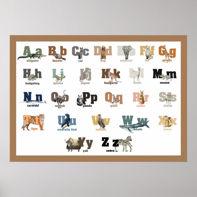 Animal Alphabet  Nursery and Kid's 28 x 20 Poster (Front)