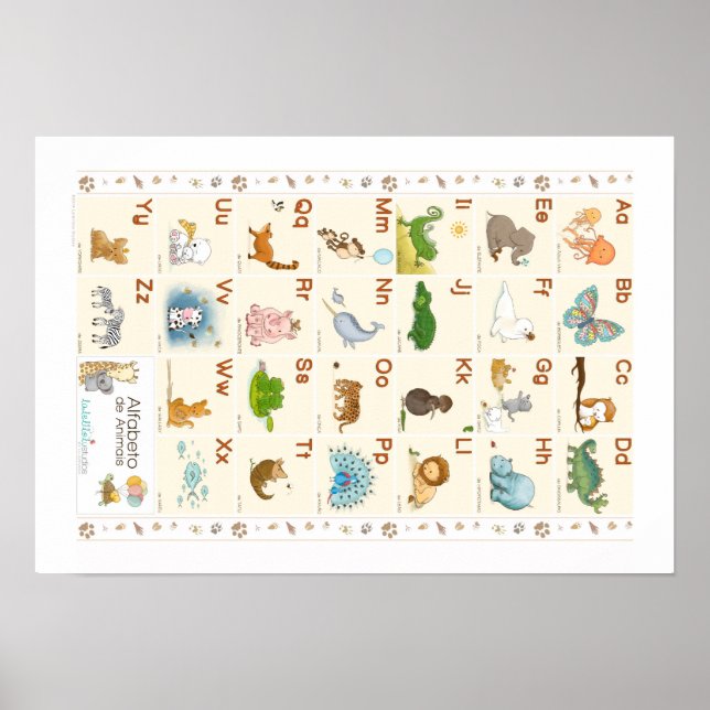 Animal Alphabet Poster in Portuguese, ABC animals (Front)