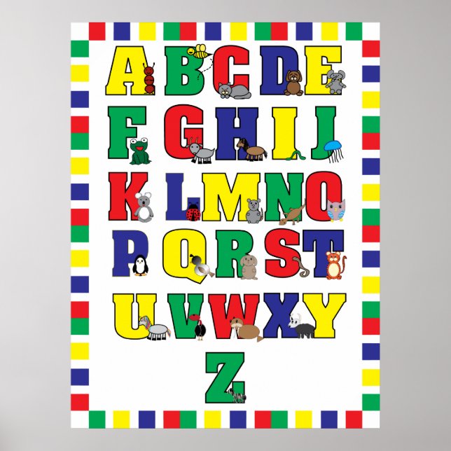 Animal Alphabet Poster (Primary Colours) Print (Front)