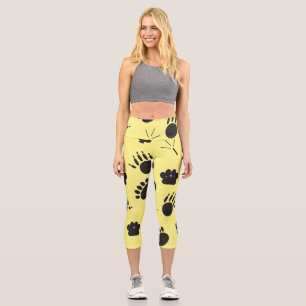 Animal and Bird Footprint, yellow background Capri Leggings