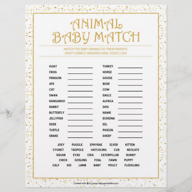 Animal Baby Match [Golden Sparkles] Custom Letterhead (Front)
