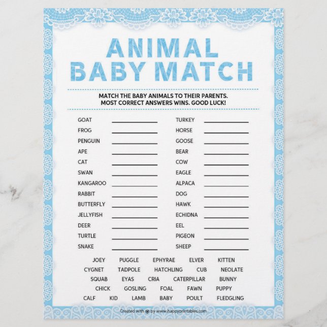 Animal Baby Match [Luxury Lace [Blue]] Custom Letterhead (Front)
